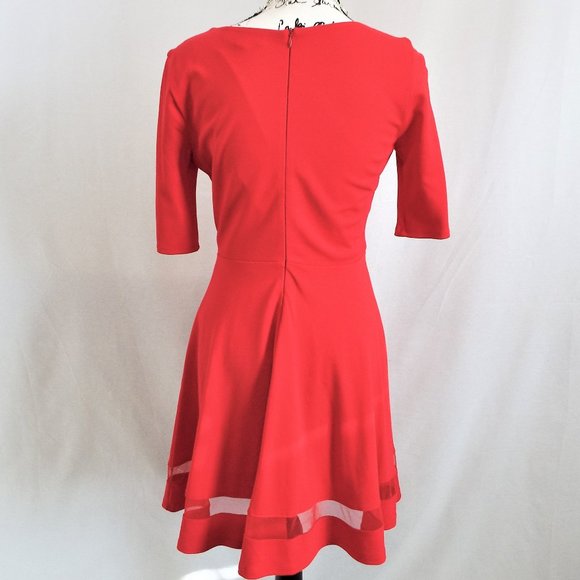 Lulu’s Sheer Factor Red Mesh Skater Dress Fit & Flare Half Sleeve Size Medium - Picture 7 of 9
